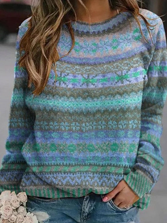 Soft Knit Vintage Pattern Relaxed Sweater
