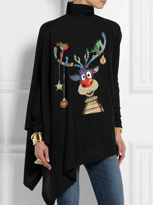 Reindeer Print Cotton Knit Relaxed Top 