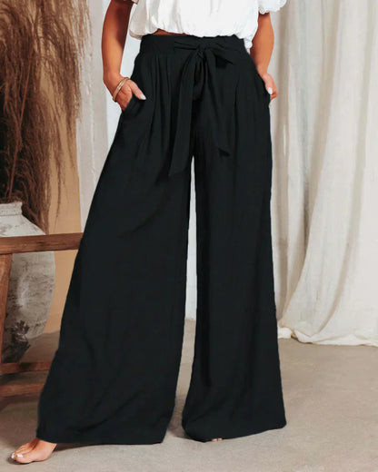 Women’s Wide-Leg Pants - High Waist - Tie Belt - Lightweight Flowy Fabric