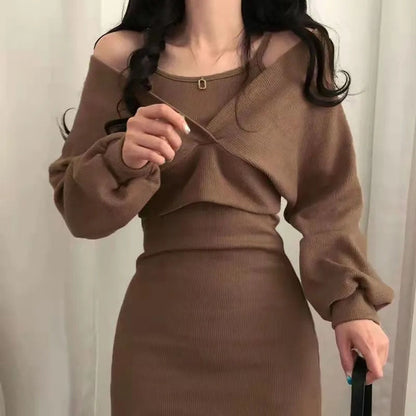 Women's Off-Shoulder Knit Sweater - Slouchy Fit - Long Sleeve Soft Knit Casual Wear