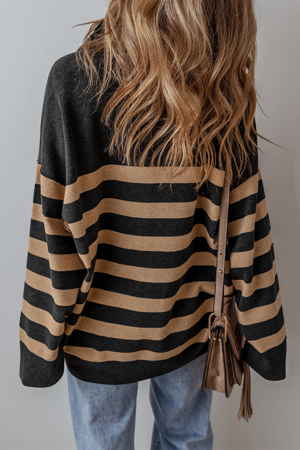 Trendy casual long-sleeved stripe pattern pullover sweater for women