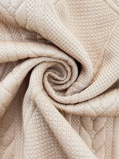 Women's Bomber Jacket - Quilted Knit Texture - Fitted Ribbed Cuffs - Zip Closure