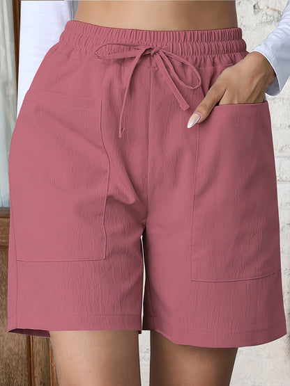 Women’s Casual Shorts - Relaxed Fit - Elastic Waistband with Drawstring - Front Pockets
