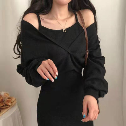 Women's Off-Shoulder Knit Sweater - Slouchy Fit - Long Sleeve Soft Knit Casual Wear