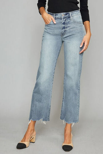 Selvanas - high waist raw hem cropped jeans