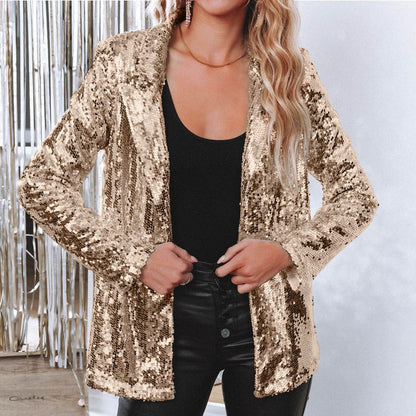 Sequin blazer with lapel collar for women