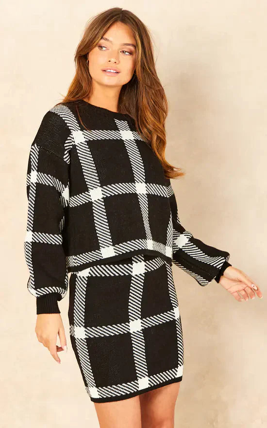 Women's plaid woolen skirt suit two-piece set