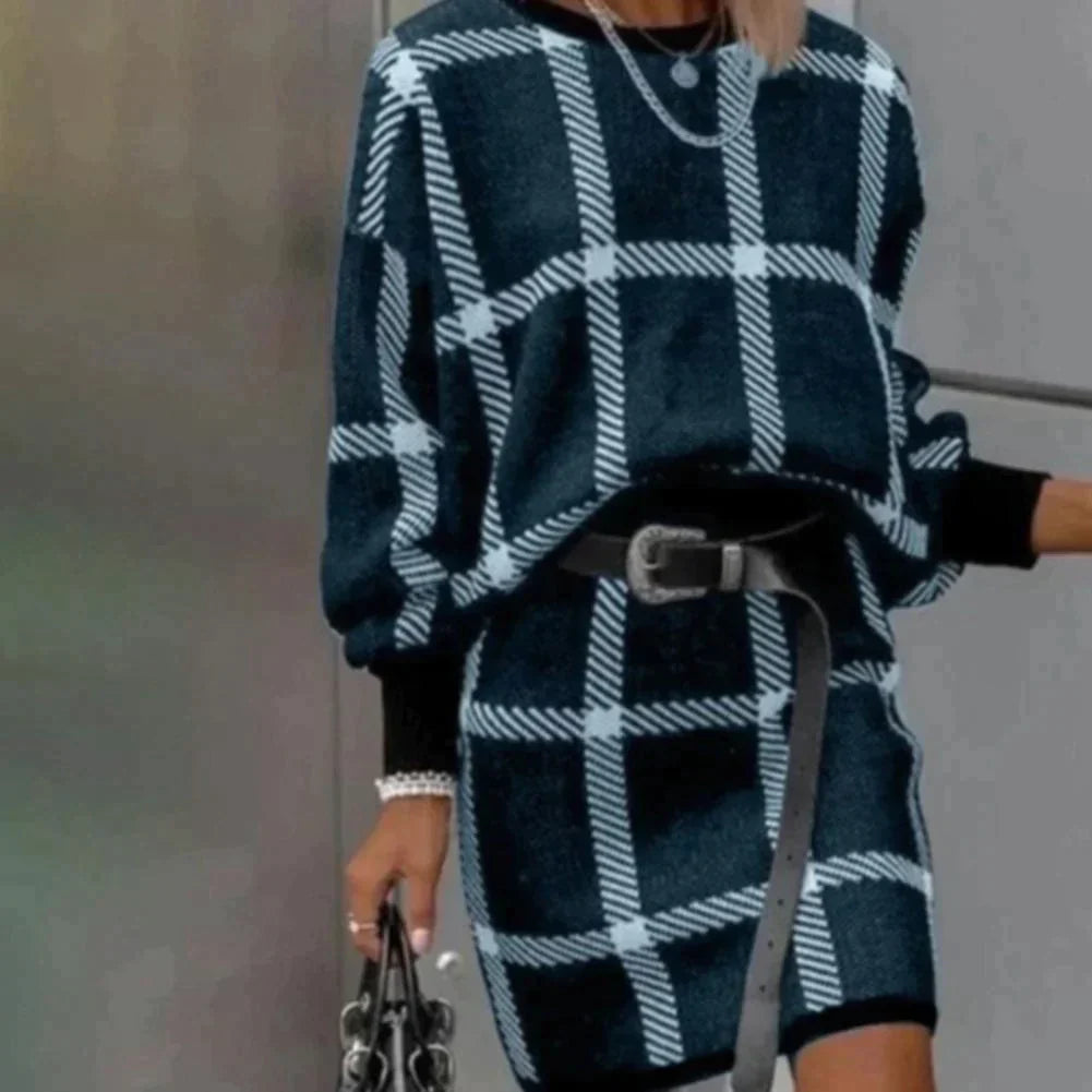 Women's plaid woolen skirt suit two-piece set