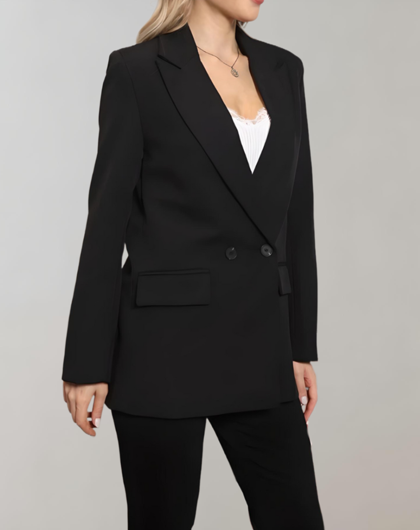 Double-Breasted Black Casual Suit