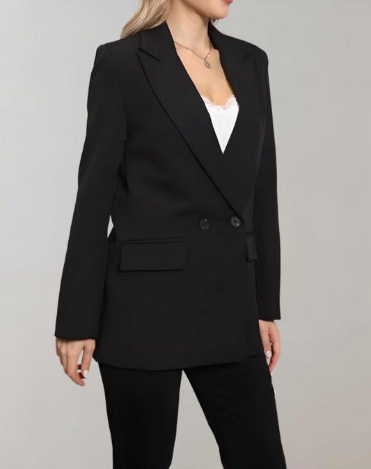 Double-Breasted Black Casual Suit