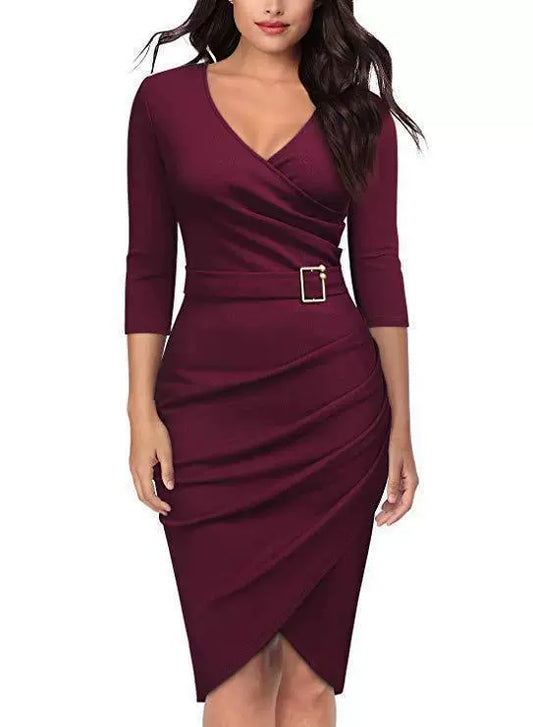 Belted Slimming Fit Wrap Dress