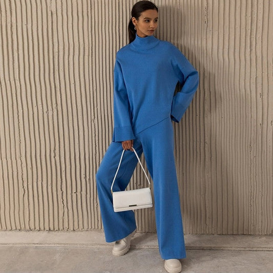 Irregular Knit High Waist Wide Leg Set