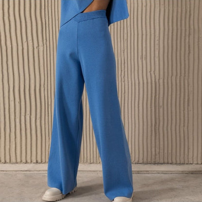 Women's irregular sweater and high waist wide leg knit pants set