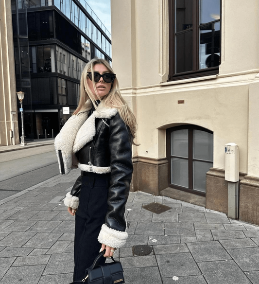 Leather White Fur Trim Jacket