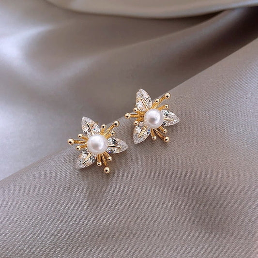 Radiant Floral Crystal Pearl Earrings