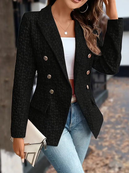 Women's solid lapel blazer jacket with pockets