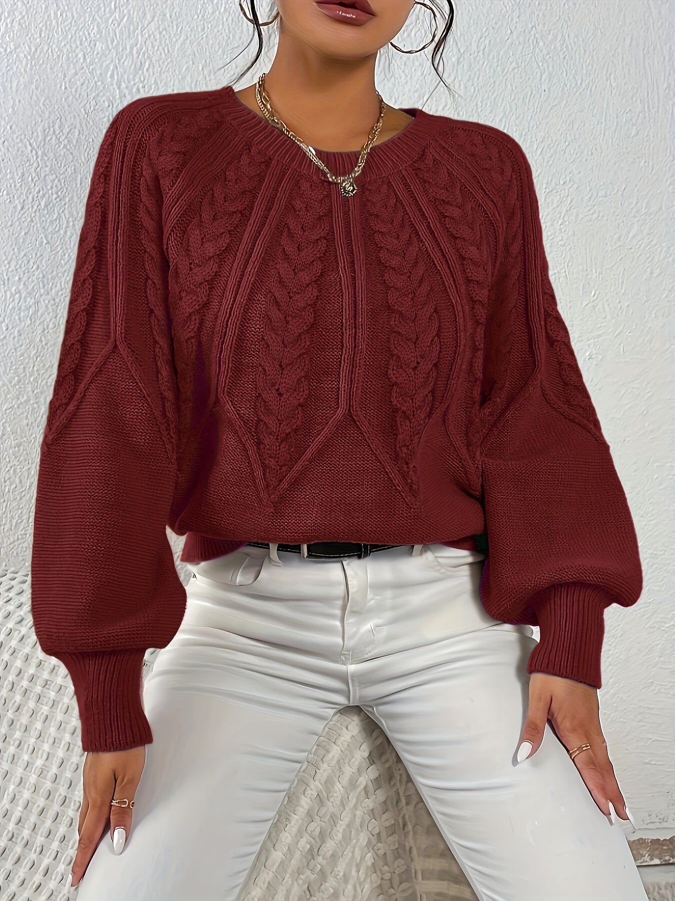 Cable Pattern Round Neck Knitted Pullover