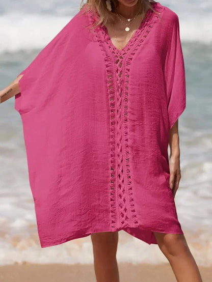 Women’s Kimono Cover-Up – Relaxed Fit – Natural Fibers – Lace Trim – Short Sleeve