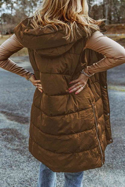 Paula - longline hooded sleeveless puffer vest