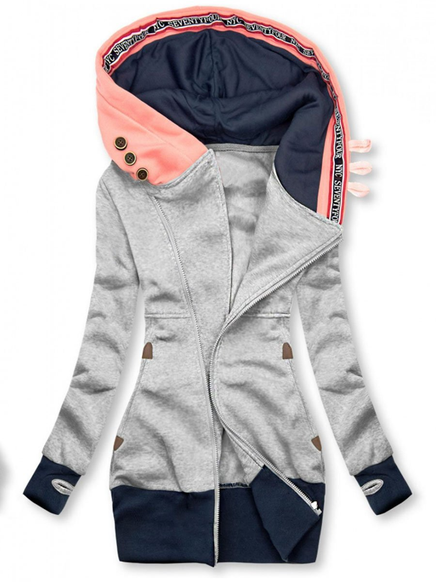 Women's warm hooded sweater with open sleeves