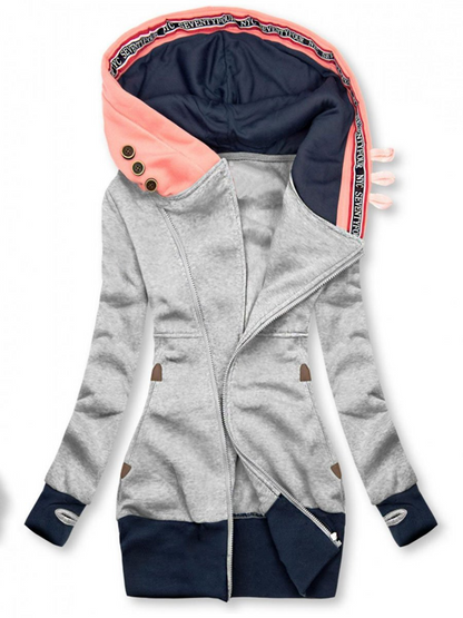 Women's warm hooded sweater with open sleeves
