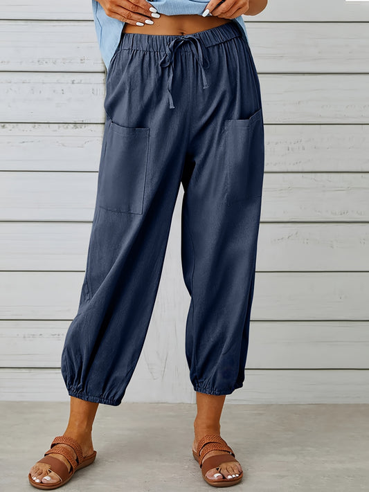 Relaxed Fit Cropped Elastic Waist Jogger Pants