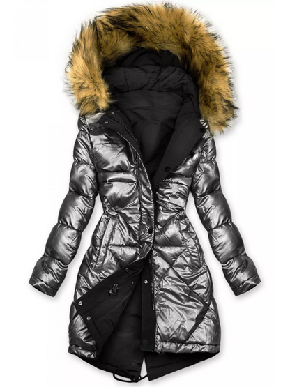 Women's double-sided quilted hooded jacket with warm plush lining