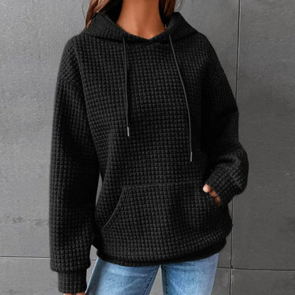 Women’s Quilted Hoodie – Relaxed Fit – Drawstring Hood – Kangaroo Pocket – Ribbed Trim