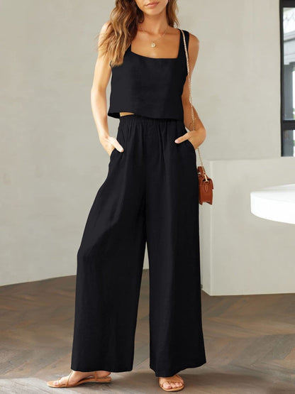 Women's square neck top and wide leg pants set