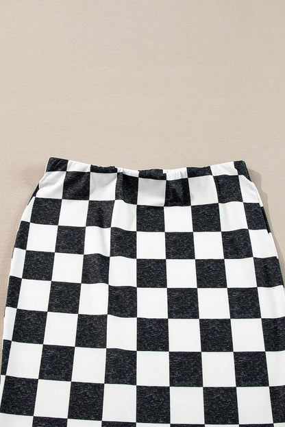 Retro medium-length plaid skirt with slit for women