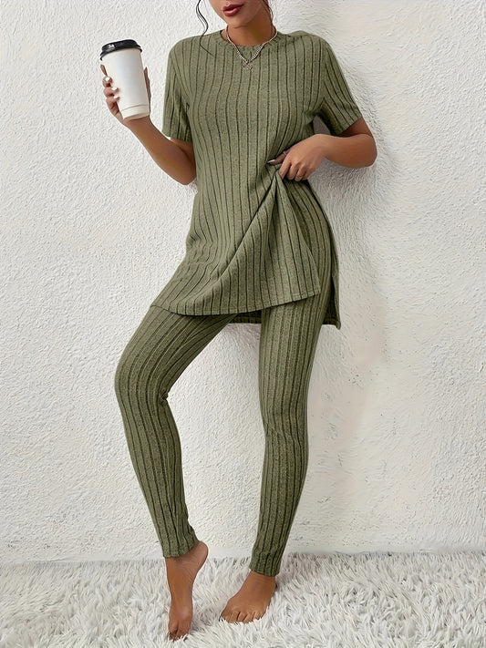 Solid Color Two-Piece Suit T-Shirt and Pants