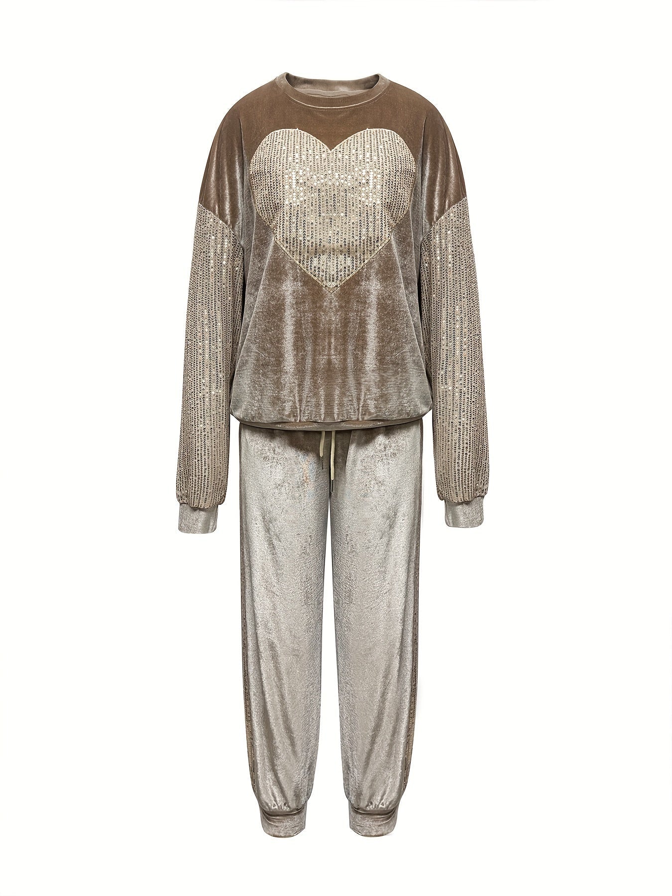 Women's brown velvet heart top and cropped pants set
