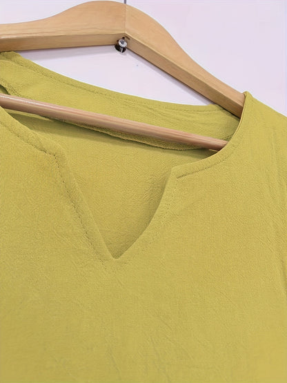 Women's V-Neck Shift Dress - Knee-Length - 3/4 Sleeve Relaxed Fit Casual Wear