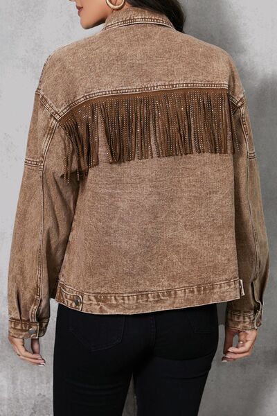 Women's snap button fringe denim jacket