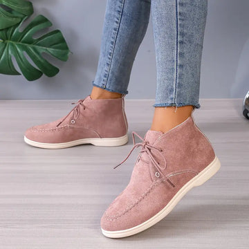 Women's lace-up flat short boots