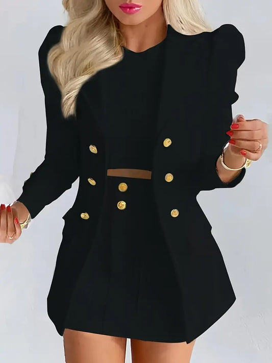 Tailored Double-Breasted Gold Button Blazer