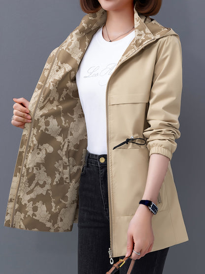 Women's stylish double-sided hooded coat with pockets