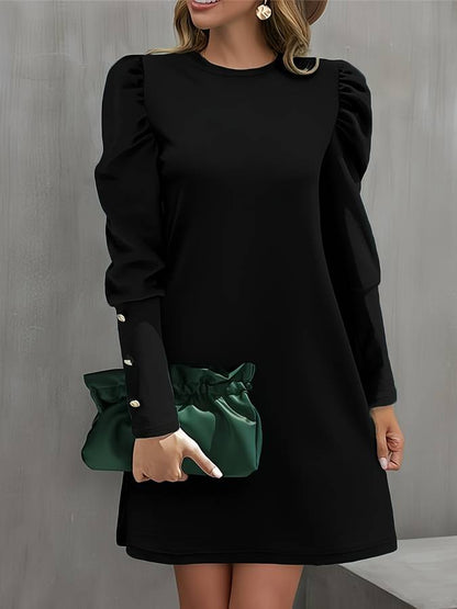 Women's Dress - Puff Sleeve - Round Neck - Mini Length - Elegant A-Line Fit