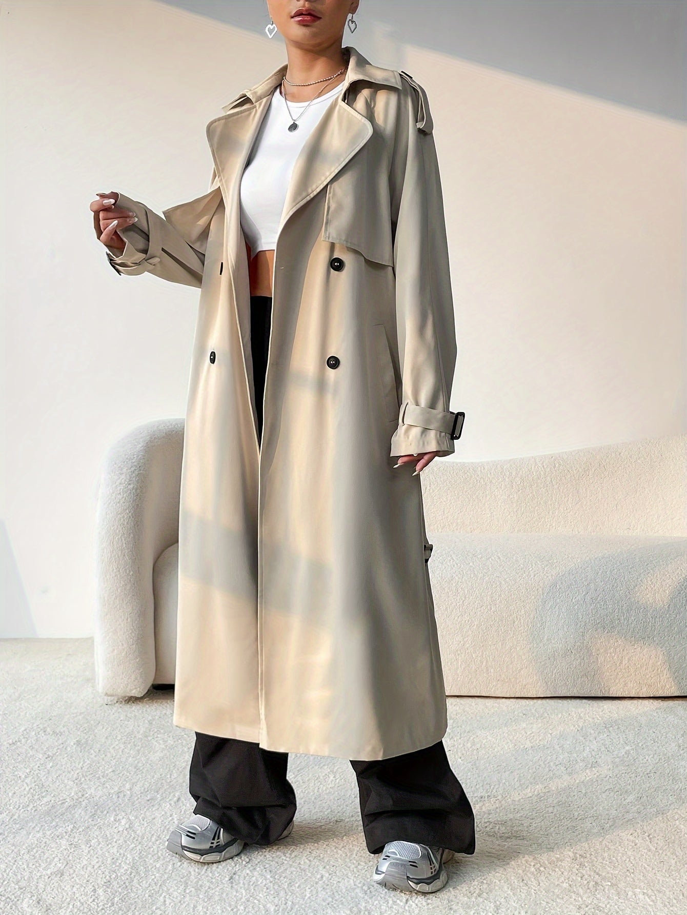 Women's autumn lapel double-breasted trench coat