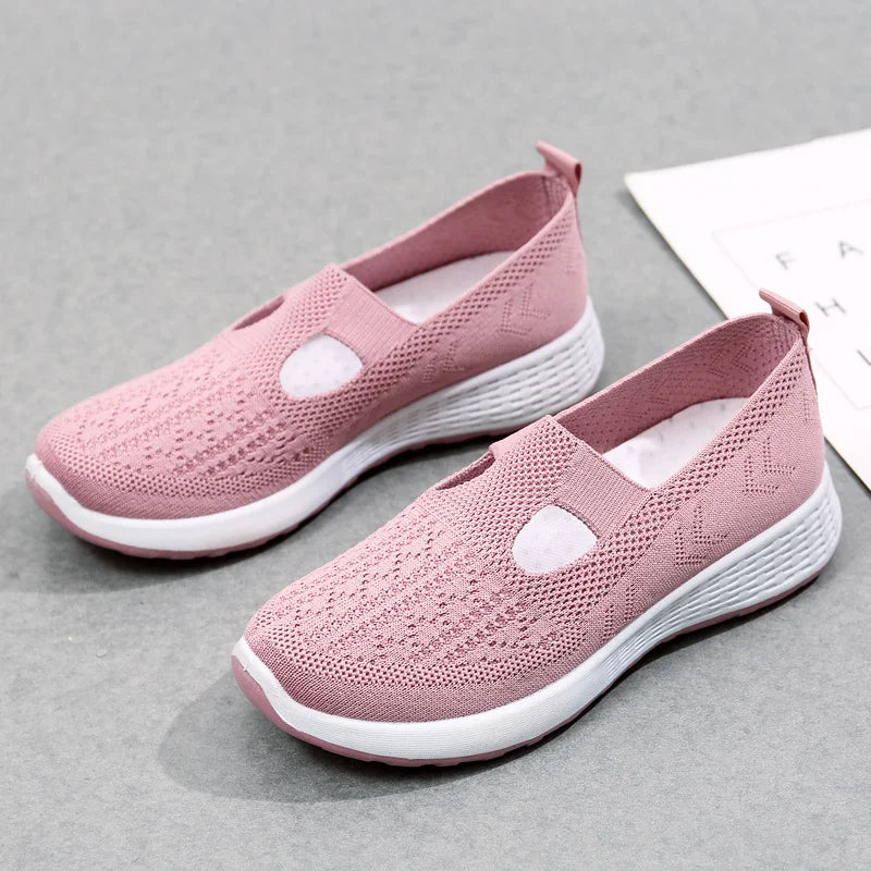 Women's Slip-On Sneakers - Breathable Knit Upper - Lightweight Cushioned Sole