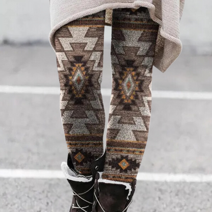 Women’s Leggings – Stretch Fit – Breathable Knit – Geometric Print – Full Length