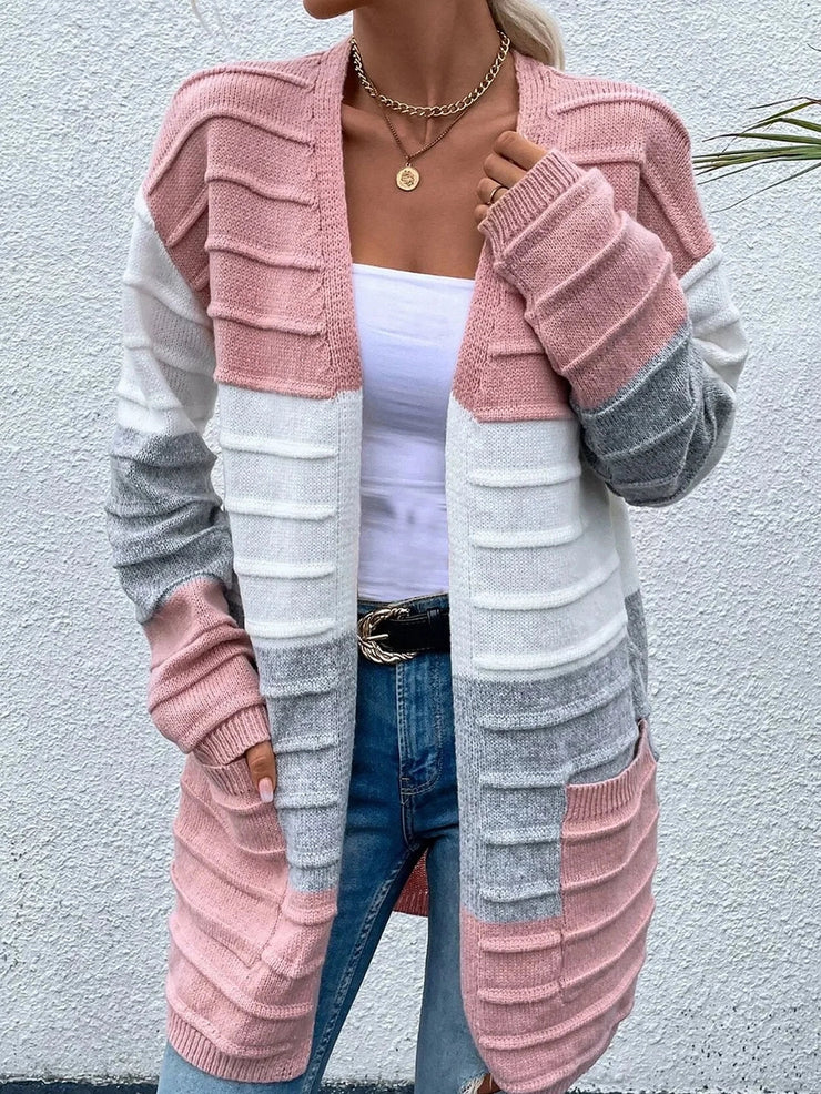 Women's color block knitted cardigan