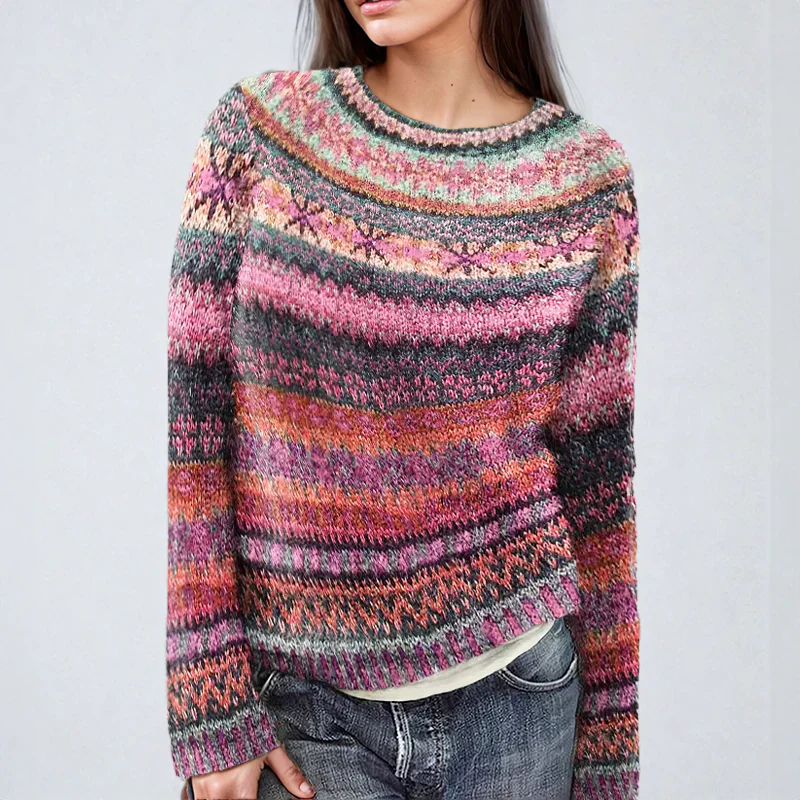 Women's colorful striped printed sweater