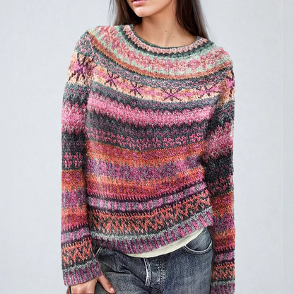 Women's colorful striped printed sweater