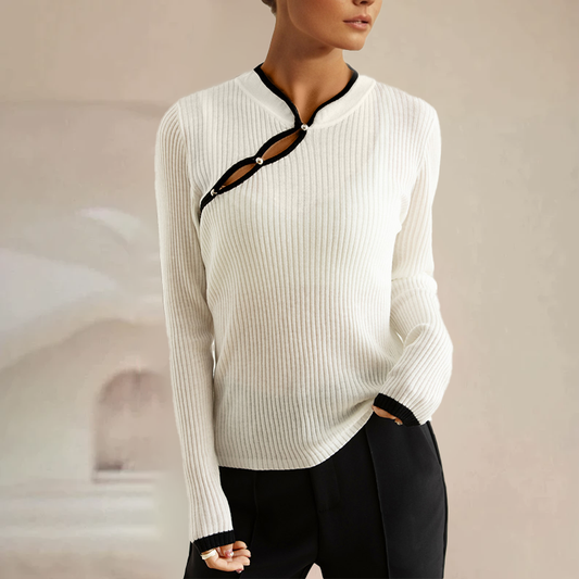 Slim Fit Chinese Style Diagonal Placket Sweater