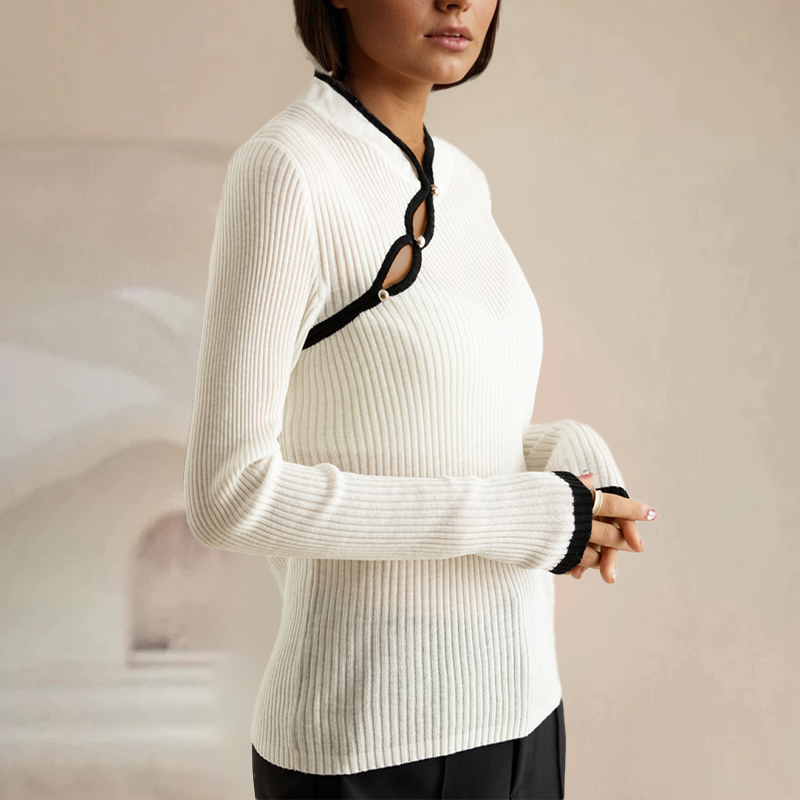Women's slim fit chinese style diagonal placket sweater