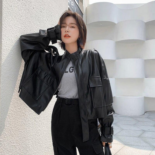 Box Cut Leather Zip Closure Jacket