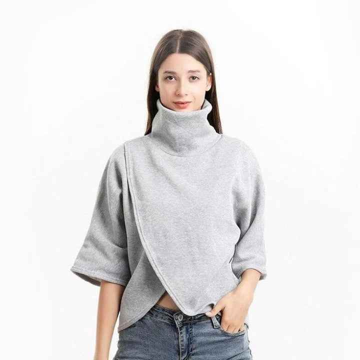 Women's poncho sweater with turtleneck