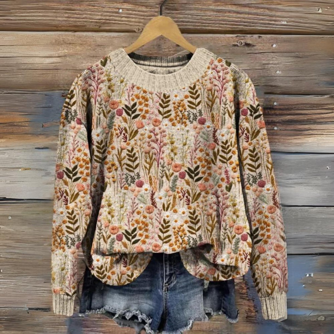 Women's floral large round neck pullover sweaters