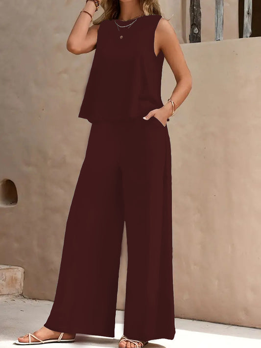 Loose-Fit Comfortable Two-Piece Wide-Leg Set